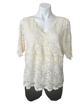 Cottagecore Ivory Lace Top Scalloped Floral Lace 1X Context Woman